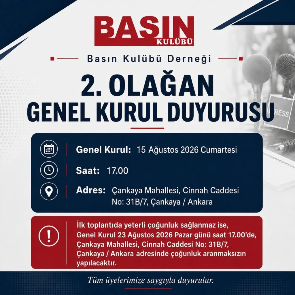 BASIN KULÜBÜ DERNEĞİ 2. OLAĞAN GENEL KURUL DUYURUSU